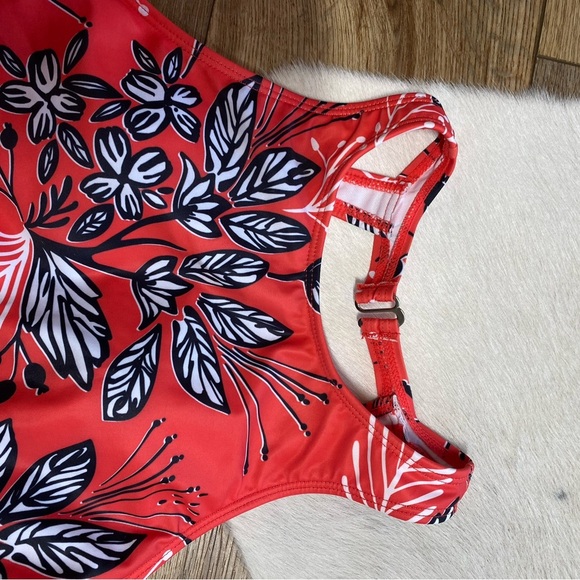 Tummy Control Long Torso Tankini Swimsuits For Women-Red Floral - Picture 6 of 8